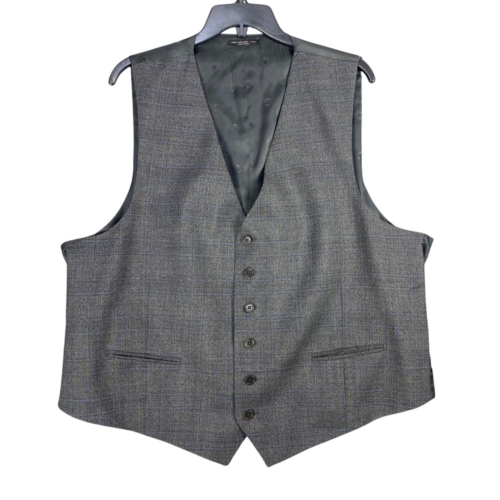 John Varvatos USA Mens XXL Grey Glen Plaid 6-Button Tailored Suit Vest Waistcoat